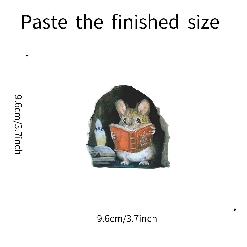Realistic Reading Mouse Hole Stickers for Corner Stairs
