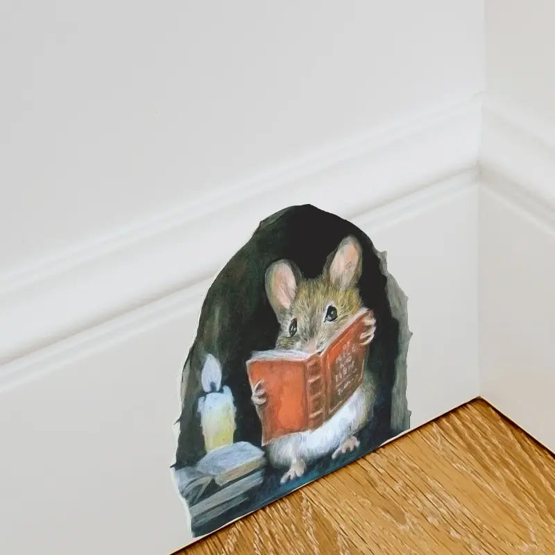 Realistic Reading Mouse Hole Stickers for Corner Stairs
