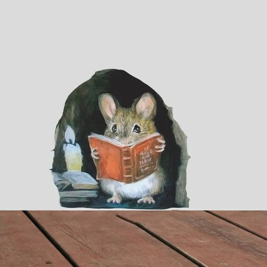 Realistic Reading Mouse Hole Stickers for Corner Stairs