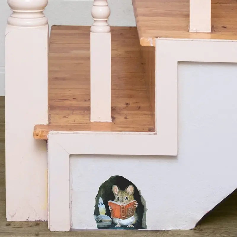 Realistic Reading Mouse Hole Stickers for Corner Stairs